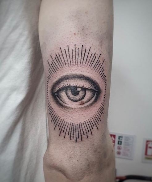 Black and Grey All Seeing Eye Arm Tattoo
