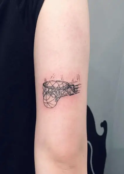 Basket with Net and Basketball Arm Tattoo