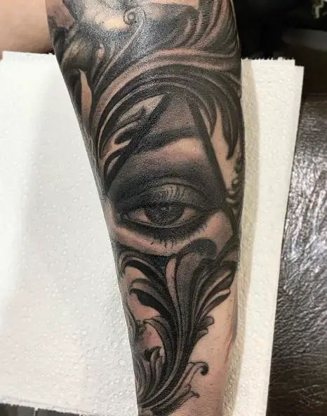 Grey Shaded All Seeing Eye Forearm Tattoo