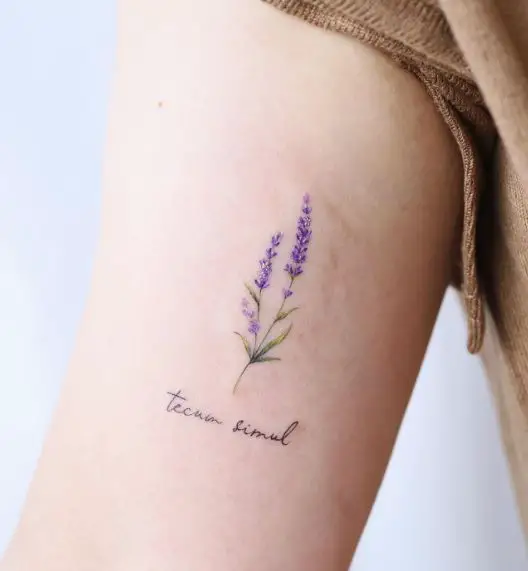 Minimalistic Colored Lavender Biceps Tattoo