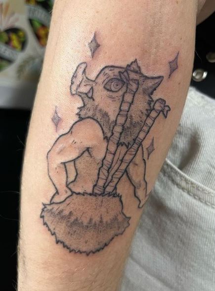 Inusoke Demon Slayer with Swords Forearm Tattoo