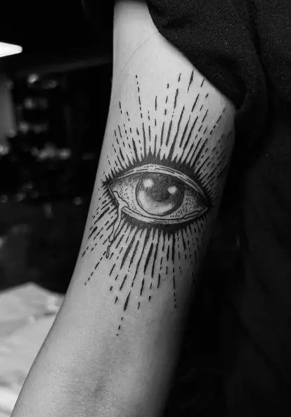 All Seeing Eye with Tears Biceps Tattoo
