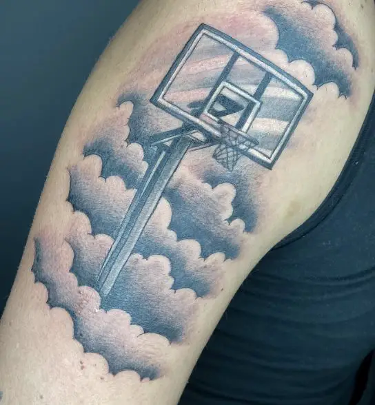 Clouds and Basket with Net Biceps Tattoo