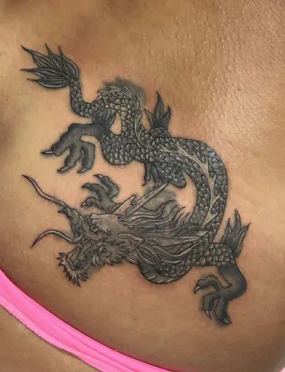 Grey Shaded Dragon Butt Tattoo