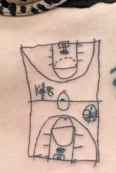 Sketched Basketball Court Stomach Tattoo