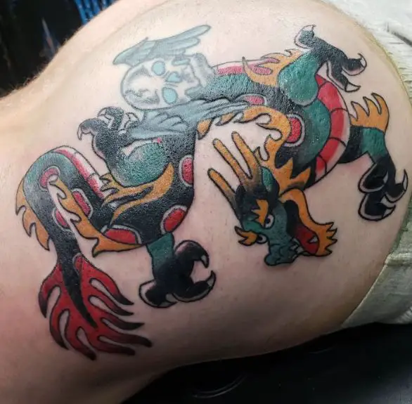 Traditional Colored Dragon Butt Tattoo
