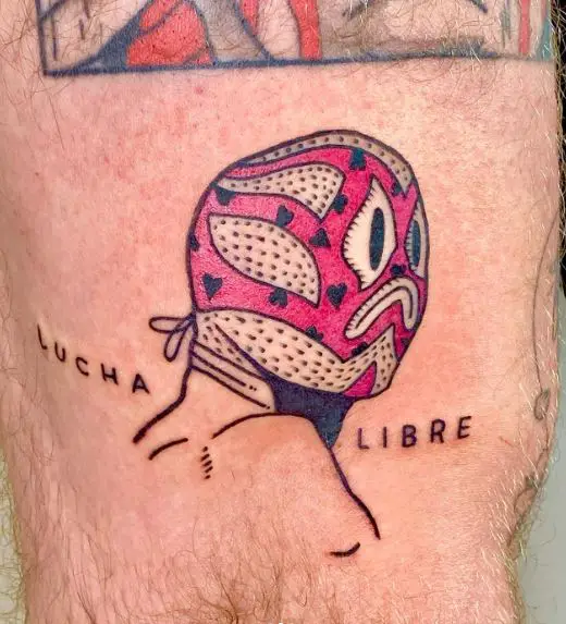Red and White Lucha Libre Thigh Tattoo