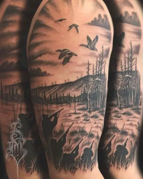 Forest, and Duck Hunting Arm Tattoo
