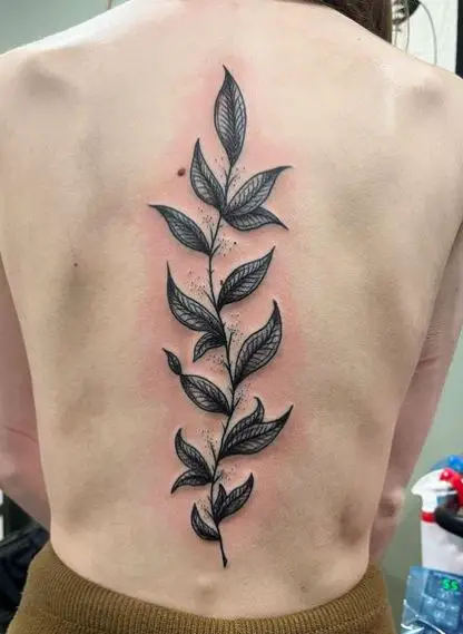 Black and Grey Vine Spine Tattoo