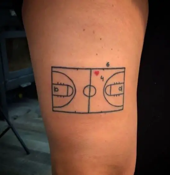 Sketched Basketball Court Thigh Tattoo