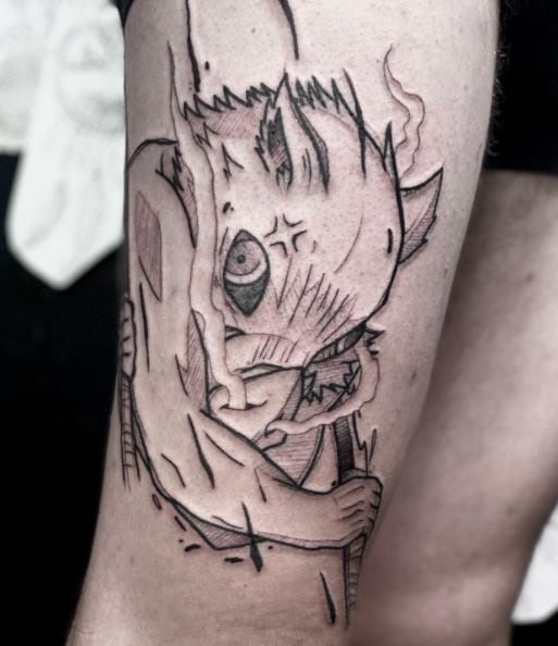 Sketched Inusoke Demon Slayer Thigh Tattoo