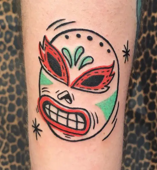 Colored Lucha Libre Mask Arm Tattoo