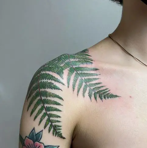 Green Fern Shoulder Tattoo