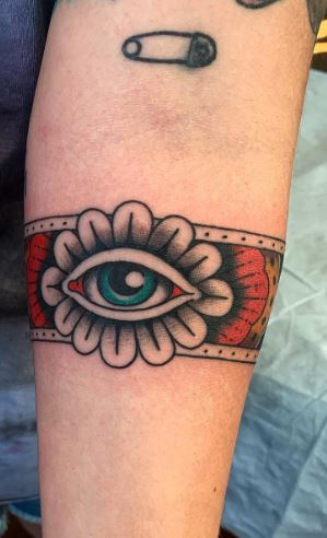 Colored All Seeing Eye Arm Band Tattoo
