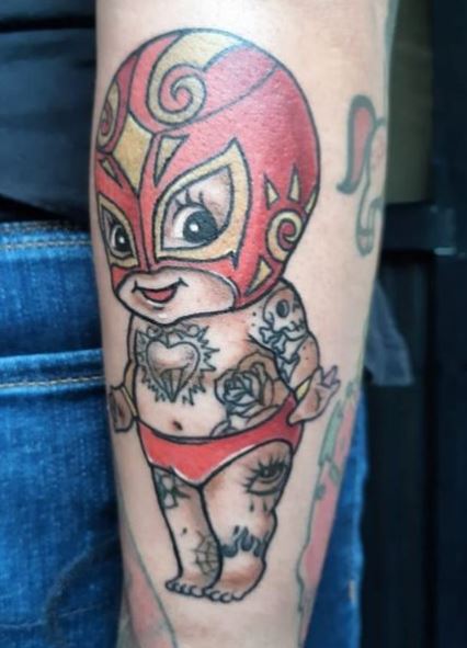 Colored Lucha Libre Baby Arm Tattoo