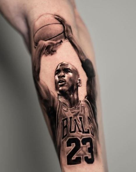 Michael Jordan Shooting Basketball Forearm Tattoo