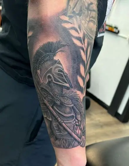 Roman Warrior with Spear and Helmet Forearm Tattoo