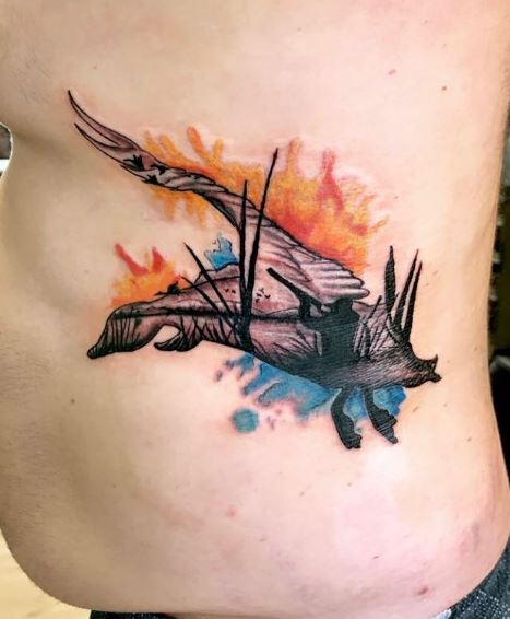 Duck and Hunter with Rifle Ribs Tattoo