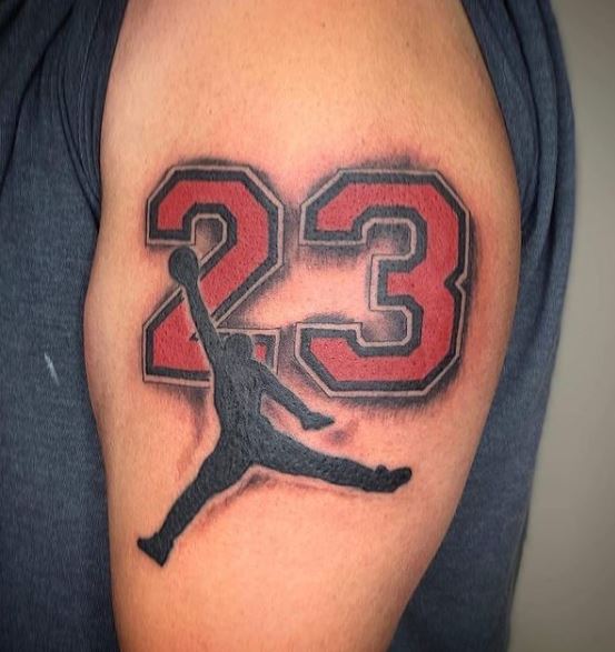 23 and Michael Jordan Logo Arm Tattoo