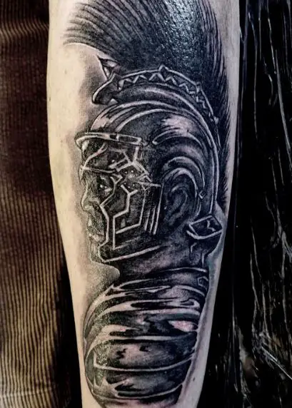 Black and Grey Roman Warrior Forearm Tattoo