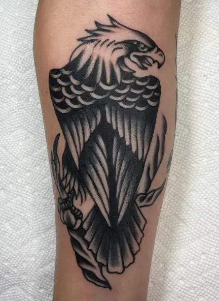 Black and Grey Eagle Forearm Tattoo