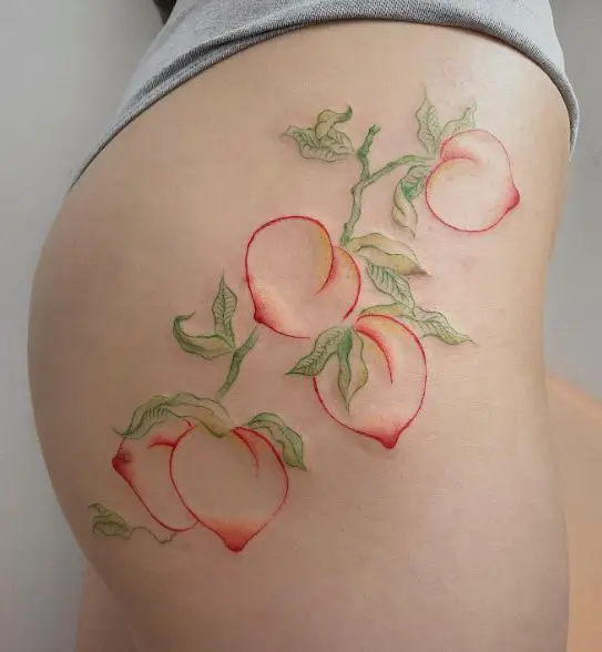 Colorful Branch and Peaches Butt Tattoo