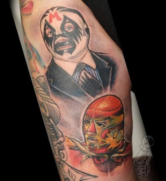 Colored Lucha Libre Wrestlers Arm Tattoo
