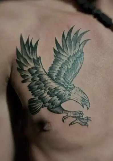 Grey Flying Eagle Chest Tattoo