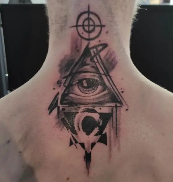 Shaded Ankh and All Seeing Eye Neck Tattoo