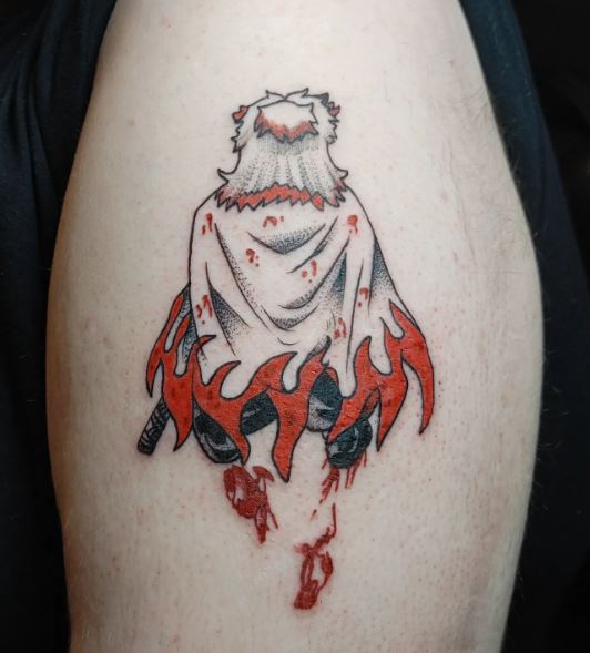 Kyojuro Rengoku with Flaming Cloak Biceps Tattoo