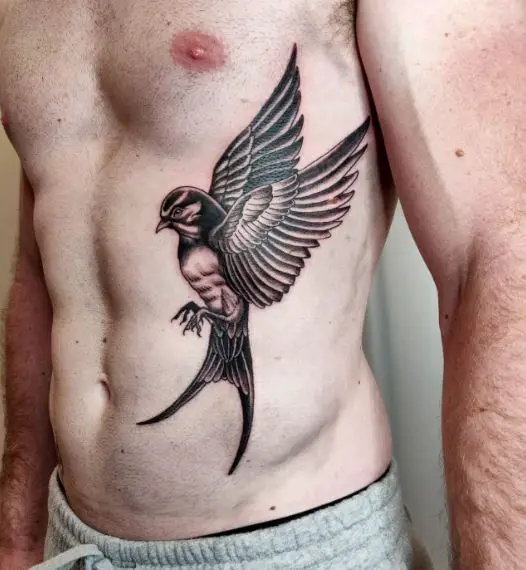 Black and Grey Sparrow Ribs Tattoo