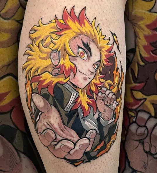 Colorful Flames and Kyojuro Rengoku Arm Tattoo