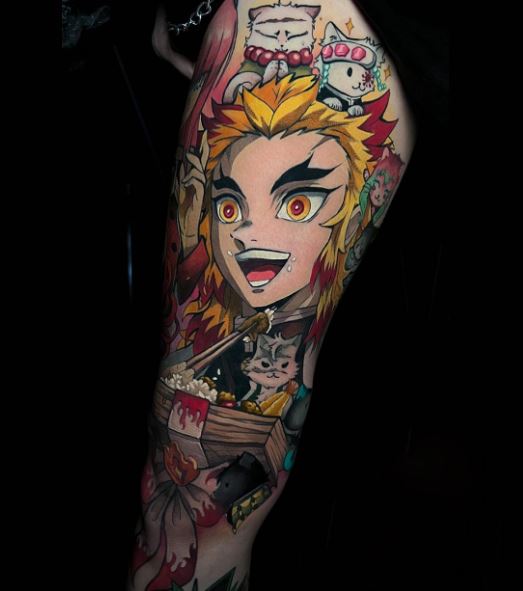 Hashira Kitties and Kyojuro Rengoku Arm Sleeve Tattoo