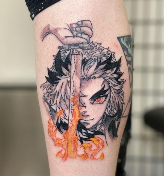 Kyojuro Rengoku with Flaming Sword Arm Tattoo