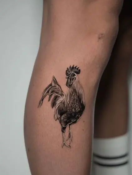 Black and Grey Rooster Leg Tattoo