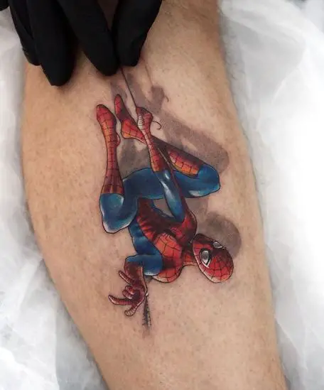 Upside Down Spiderman with Shadow Arm Tattoo