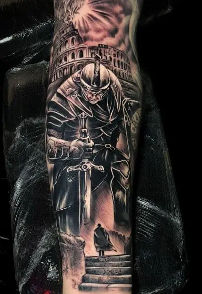 Colosseum and Gladiator with Sward Forearm Tattoo