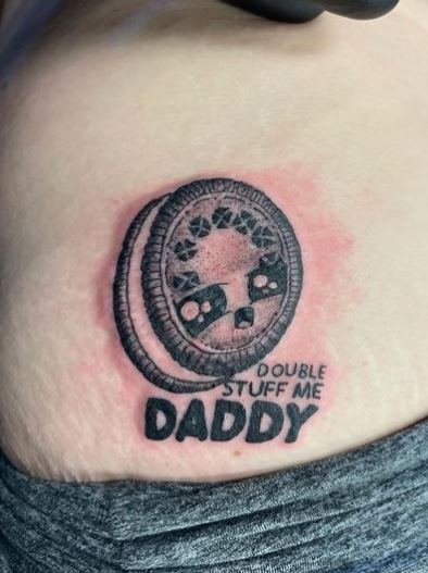 Cookie with Lettering Butt Tattoo