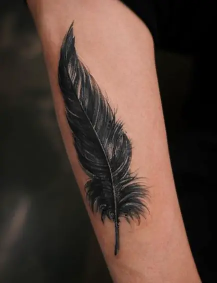Black and Grey Feather Arm Tattoo