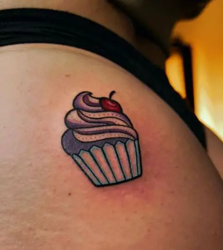 Colored Shaded Cupcake with Cherry Butt Tattoo