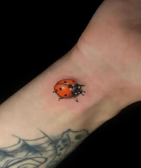 Colorful Ladybug Wrist Tattoo