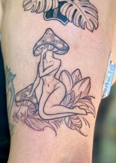 Leaves and Fairy with Mushroom Arm Tattoo