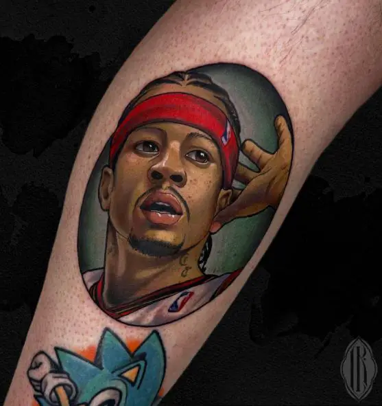 Colored Allen Iverson Portrait Arm Tattoo