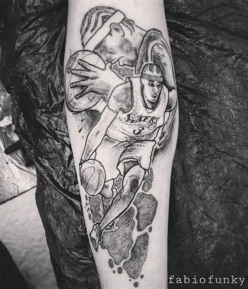 Grey Shaded Allen Iverson Forearm Tattoo