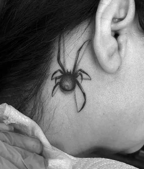 Black and Grey Black Widow Neck Tattoo