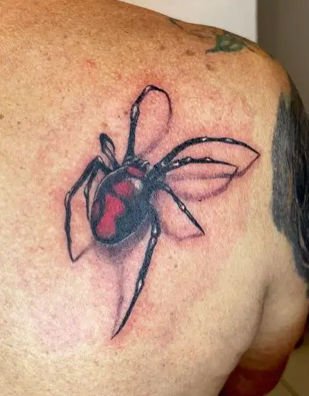 Colored Black Widow Back Tattoo