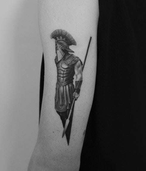Greek Warrior with Helmet and Spear Arm Tattoo