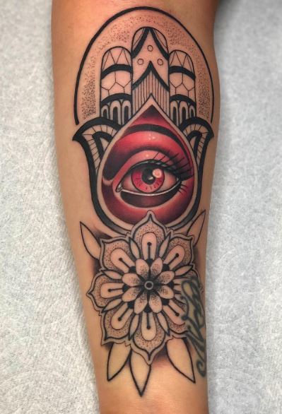 Hamsa Hand and All Seeing Eye Arm with Mandala Arm Tattoo