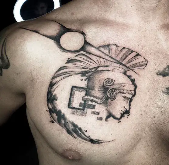 Shaded Theseus the Greek Warrior Chest Tattoo