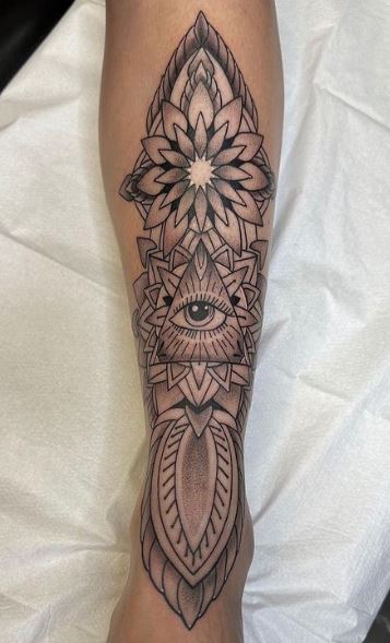 All Seeing Eye with Floral Mandala Forearm Tattoo